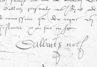 Signature du notaire Augier Dalbaits (1546)