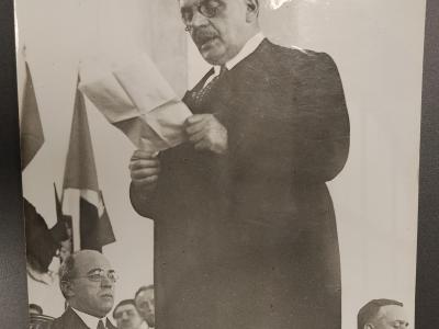 Albert Sarraut et Edouard Herriot (Ministre de l'instruction publique), inauguration du groupe scolaire Jean Jaurés (Carcassonne).